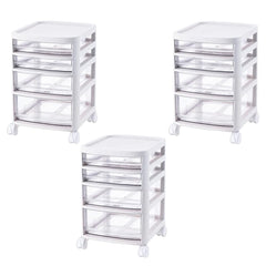 Kuber Industries 4 Layer Cosmetic Cabinet with Trolley|4-Tier Rolling Cart Storage Organizer|Shelf Stand With Drawer|pack of 3|White