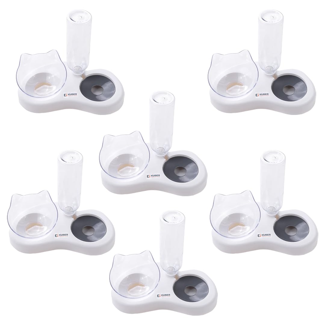 Kuber Industries Animal Feeding Plastic 2 in 1 Pet Bowls | Cat & Dog Bowl | Small/Medium Size Pet Feeding Bowl | Non-Toxic & 100% Safe for Pets (Pack of 6) | Grey