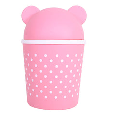 Kuber Industries Teddy Table Dustbin|Plastic Swinging Lid Waste Storage Garbage Bin|Desktop Trash Can For Study Table, Office|Pack of 3 (Pink)