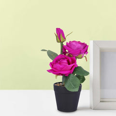 Kuber Industries Artificial Plants for Home Décor|Natural Looking Indoor Fake Plants with Pot|Artificial Flowers for Decoration-Pack of 4 (Pink)