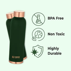 Kuber Industries Copper Water Bottle | BPA Free, Non Toxic | Leakproof, Durable & Lightweight | with Added Health Benefits of Copper | Ergonomic Design & Easy to Clean | Green| 950 ml (Pack of 6)