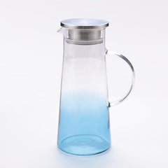 Kuber Industries Premium 1.4 LTR Glass Jug with Stainless Steel Lid and Handle | Leakproof Pitcher for Water, Cold Brew, Tea, Iced Coffee, Lemonade | Heat Resistant | Housewarming Gift | Blue