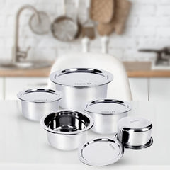 Kuber Industries Stainless Steel Tope and Handi Set | Tope (800ml, 1L, 1.4L, 1.9L & 2.4L) and Handi (600ml, 1L &1.6L)| Induction Friendly | Rust Proof, Easy to Clean & Store