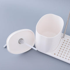Kuber Industries 3-in-1 Press Soap Dish for Bathroom & Kitchen Sink 550ml | Plastic Soap Dispenser with Sponge Holder & Towel Rack | Kitchen Accessories Items| Handwash Dispenser |White.
