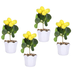 Kuber Industries Artificial Plants for Home D�cor|Natural Looking Indoor Fake Plants with Pot|Artificial Flowers for Decoration-Pack of 4 (Yellow)