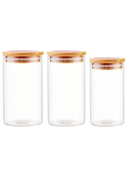 Homestic Borosilicate Glass Jar with Printed Bamboo Lid | Multi-utility | Leakproof | Airtight Jar for Cookies, Snacks, Tea, Coffee, Sugar |Pack of 3 (300ml, 600ml, 1000ml)