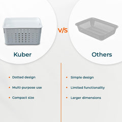 Kuber Industries Multipurpose Small Storage Basket with Lid|Dotted Design Storage Organizer|Basket For Cosmetic, Fruits, Assesories|Pack of 5|Grey|