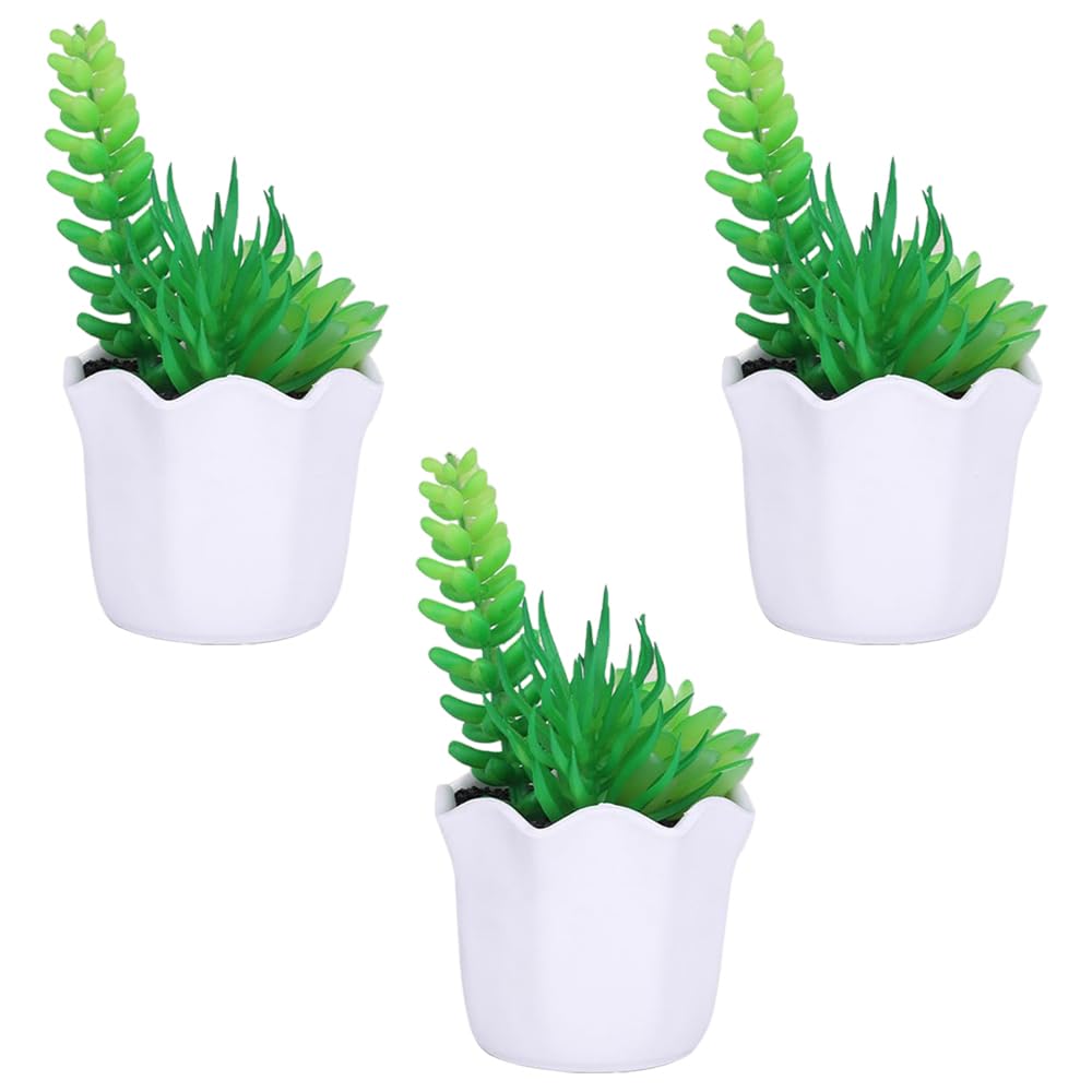 Kuber Industries Artificial Plants for Home D?cor|Natural Looking Indoor Fake Plants with Pot|Artificial Flowers for Decoration-Pack of 3 (Green)