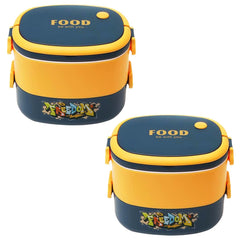 Kuber Industries Insulated Lunch Box with 2 Compartments|100% BPA Free, Food Grade ABS Plastic|Leakproof & Spill Proof|Dishwasher & Microwave Safe Lunch Box|1450 ML|HX0043343|Pack of 2|Yellow & Blue