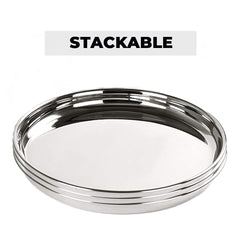 Kuber Industries Stainless Steel Dining Plate Set | Blunt Edges, Deep Base | Glossy Finish, Durable, Easy to Clean | Steel Plates for Lunch, Breakfast, Dinner | Set of 4 (Pack of 3)