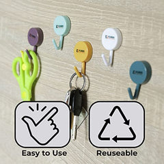 Kuber Industries Sticky Hooks for Wall| Durable & Rust-Proof|Self Adhesive Hook for Easy Installation | Multi-Purpose Wall Hooks for Bathroom, Kitchen, Bedroom | Pack of 10 | Multicolor