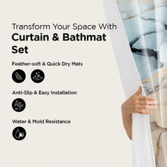 Urbane Home 7 Feet Shower Curtain & 2 Pcs Bathmat I Anti Slip I Quick Dry I Waterproof I Easy-Slide Curtains I Bath Decor I Multicolour