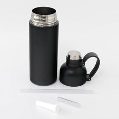 Kuber Industries Pack of 2 Vacuum Insulated Water Bottle | Stainless Steel Sipper Bottle with Handle | Hot & Cold Water Bottle | Leakproof, BPA Free, Rustproof | 500 ML | Black