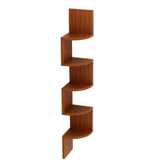 Kuber Industries Durable & Sturday Wooden 5 Tier Zig Zag Corner Wall Mount Wooden Wall Shelf for Bedroom & Living Room | Furniture Wall Rack Shelf for Decor | Walnut