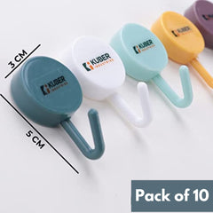 Kuber Industries Sticky Hooks for Wall| Durable & Rust-Proof|Self Adhesive Hook for Easy Installation | Multi-Purpose Wall Hooks for Bathroom, Kitchen, Bedroom | Pack of 10 | Multicolor