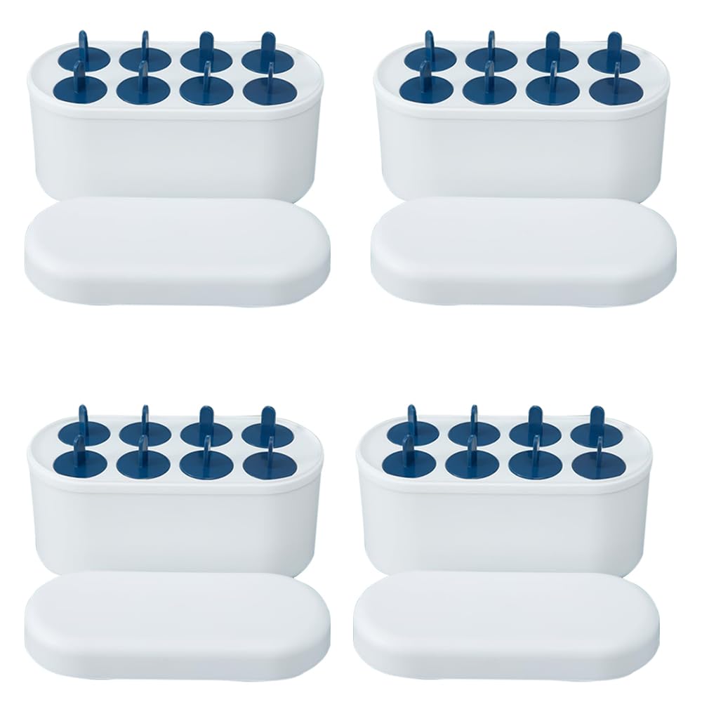 Kuber Industries Set of 8 Round Popsicle Mould|Reusable Ice Tray For Kulfi, Candy|Pack of 4| White