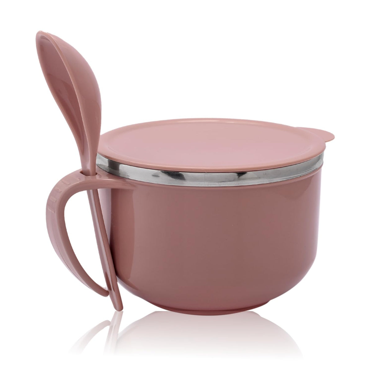 Heart Home Noodle & Soup Bowl Set | Steel Noodle Bowl with Spoon | Airtight Bowl for Pasta-Rice | Food Container | Office Bowl | Kitchen Bowl Set | 600 ML | Brown