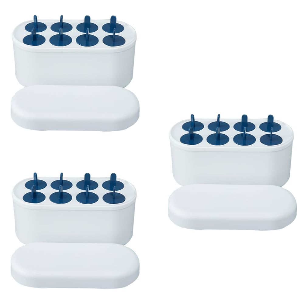 Kuber Industries Set of 8 Round Popsicle Mould|Reusable Ice Tray for Kulfi, Candy|Pack of 3| White