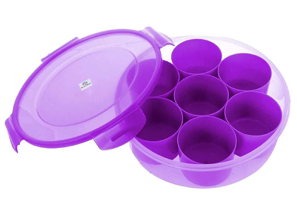 Heart Home Plastic Masala Box with 7 Containers & Tranasparent Lock Lid (Purple)-HS43HEARTH25873