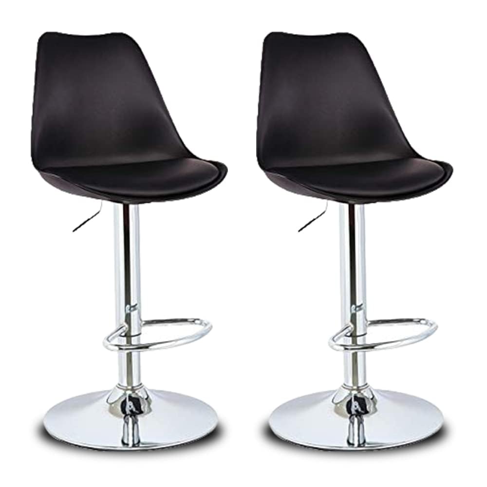 Kuber Industries Pair of 2 Revolving Curvy Bar Stool Chair for Kitchen with Footrest & 360 Swivel | 32 inch Height Adjustable High Chair Combo for Breakfast Counter & Cafeteria | Black