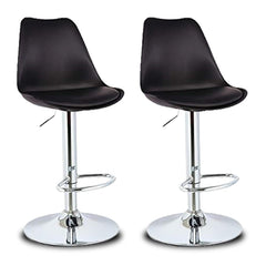 Kuber Industries Pair of 2 Revolving Curvy Bar Stool Chair for Kitchen with Footrest & 360 Swivel | 32 inch Height Adjustable High Chair Combo for Breakfast Counter & Cafeteria | Black