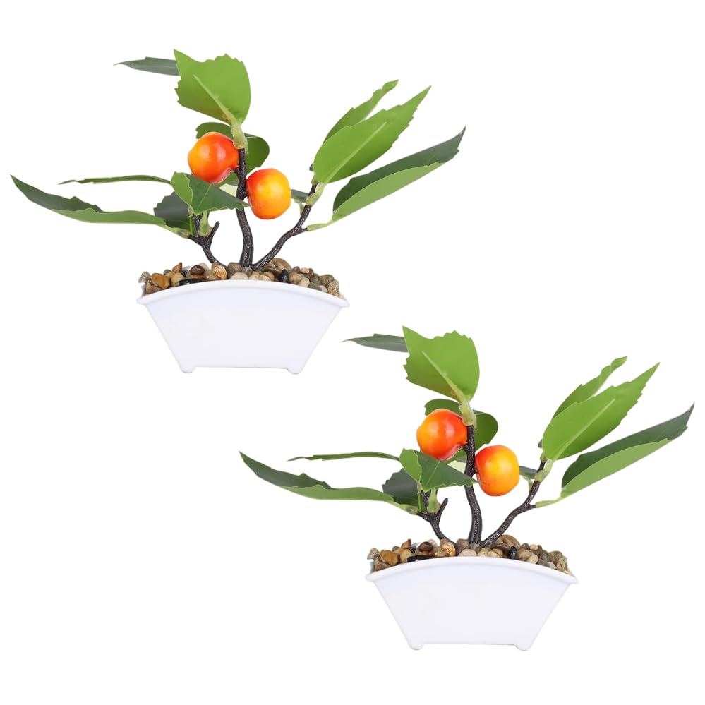 Homestic Pack of 2 Artificial Plants for Home Décor|Natural Looking Indoor Fake Plants with Pot|Artificial Flowers for Decoration (Orange)
