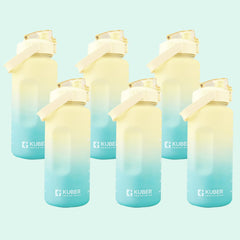 Kuber Industries 2 Litre Water Bottle with Time Marker|BPA Free,Leakproof,Non-Toxic & Durable|Sipper Water Bottle for Kids & Adults with Straw|for Gym,Home,Office & School |Yellow & Blue (Pack of 6)