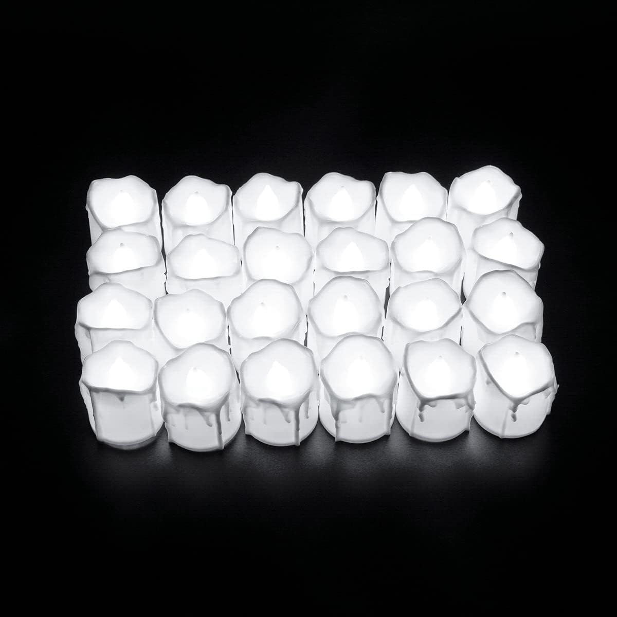 Kuber Industries LED Tea Light Candles for Home Decor|Battey Operated|Yellow Light|Diwali Light for Decoration,Along With Festivities & Parties|BO-051701(Melted Candle with White|Set Of 24 (Pack Of 4)