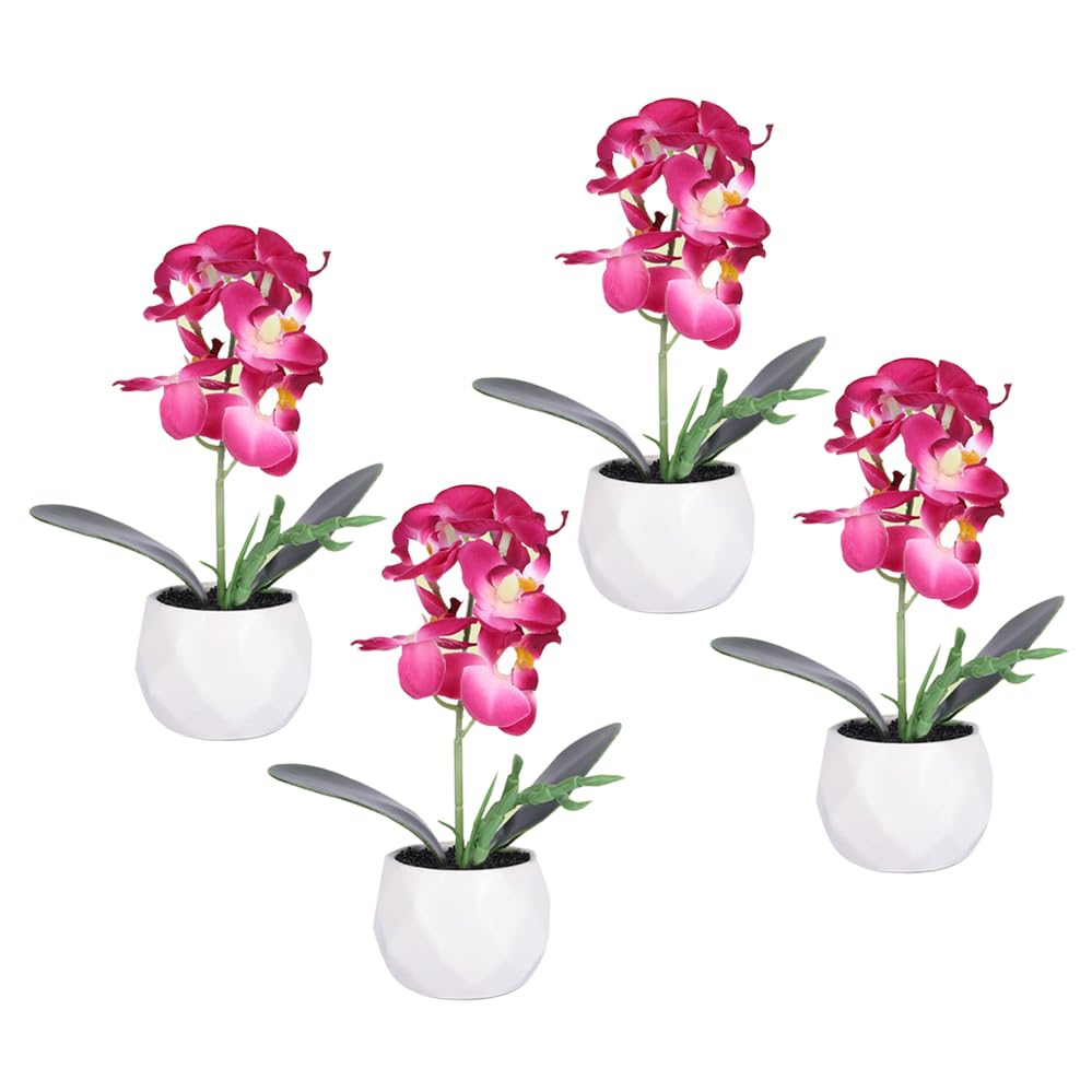 Kuber Industries Artificial Plants for Home D?cor|Natural Looking Indoor Fake Plants with Pot|Artificial Flowers for Decoration-Pack of 4(Pink)