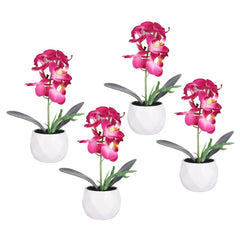 Kuber Industries Artificial Plants for Home D?cor|Natural Looking Indoor Fake Plants with Pot|Artificial Flowers for Decoration-Pack of 4(Pink)