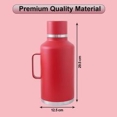 Kuber Industries Vacuum Insulated Stainless Steel Water Bottle with Sipper and Handle | Leakproof, BPA Free, Rustproof | 2000 ML | Red