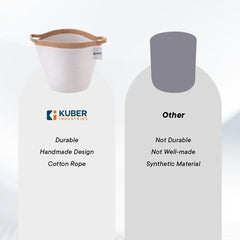 Kuber Industries Cotton Woven Storage Basket With Handle|Shelf Basket Hamper|Organizer for Toys, Socks, Cosmetic|Capacity 21 L|Pack Of 5|White|