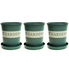 Kuber Industries Plastic Plant Pot|Indoor & Outdoor Plant Pot with Tray|Durable & Lightweight|Water Drainage Holes |Plastic Flower Pot for Patio, Garden|Home|Office|Medium|JL-2020|Set of 3|Green