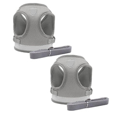 Kuber Industries Reflective Dog Harness with Adjustable Leash|Breathable Polyester Mesh Fabric |Small Size|HT-844|Comfortable No-Pull Grip|Quick Release Buckles|Easy On-Off Harness|Grey (Pack of 2)