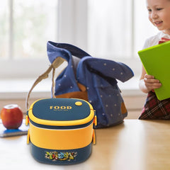 Kuber Industries Insulated Lunch Box with 2 Compartments|100% BPA Free, Food Grade ABS Plastic|Leakproof & Spill Proof|Dishwasher & Microwave Safe Lunch Box|1450 ML|HX0043343|Pack of 2|Yellow & Blue