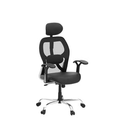 Kuber Industries Ergonomic Office Chairs for Work from Home | Comes with Manual Height Adjustable, Armrest, Headrest & Lumbar Support | Comfy Study Chair for Students with Wheels | Black & Beige Seat