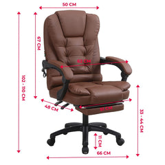 Kuber Industries Leather Office Chairs for Work From Home | Comes with Manual Height Adjustable, Armrest, Headrest & Lumbar Support | Comfy Chair for Students with Wheels & Footrest | Brown | 808M-BRN