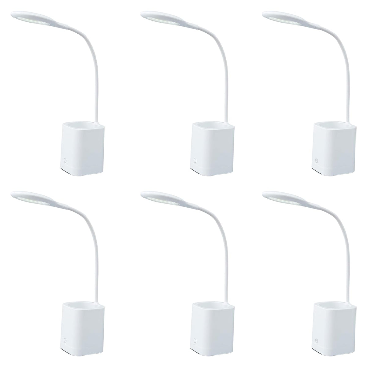Kuber Industries Monochrome White Pencil Holder Lamp |Rechargeable Table Light with USB|Battery Capacity 1200mAh-Pack of 6 (White)