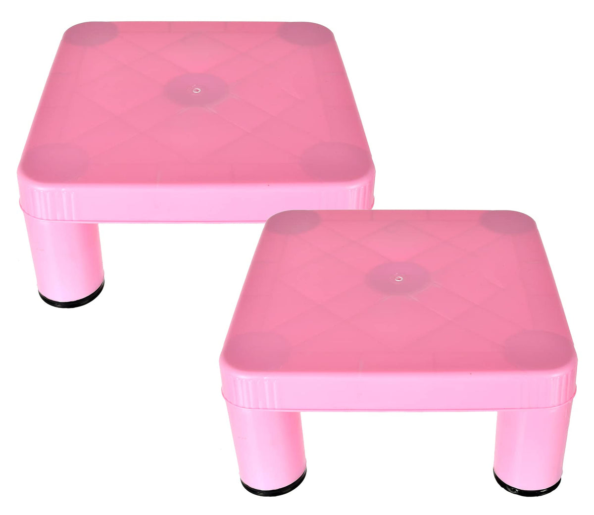 Kuber Industries Small Multipurposes Square Plastic Seating Stool/Patla, Pack of 2 (Pink)