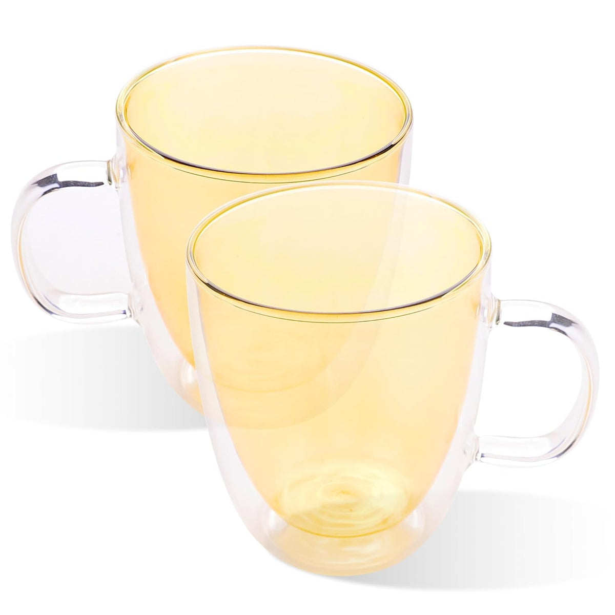 Kuber Industries 2 Pcs Glass Coffee Mugs | Borosilicate Double Walled Glass Mug | High Heat Resistant | Microwave and Dishwasher Safe | 400 ML | Pack of 1 | Yellow