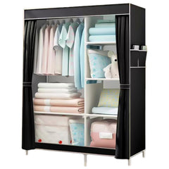 Kuber Industries Foldable Wardrobe for Clothes|Non Woven 2 Door Portable Clothes Rack|4 Shelves Almirah for Clothes-Pack of 2 (Black)