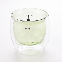 Heart Home 2 Pcs Cute Teddy Bear Cups | Borosilicate Double Wall Glass Cups | Microwave Safe | Heat Resistant | Scratch Proof | 250 ML | Pack of 1 | Green