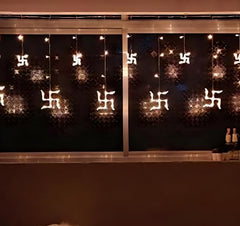 Kuber Industries Diwali Lights | Diwali String Light for Décor | Lights for Christmas | Lights for Navratri | 6 Piece Big Swastik-6 Piece Small Swastik Curtain Light 66 | Warm White