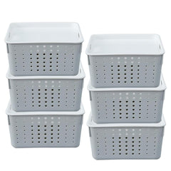 Kuber Industries Multipurpose Small Storage Basket with Lid|Dotted Design Storage Organizer|Basket For Cosmetic, Fruits, Assesories|Pack of 6|Grey|