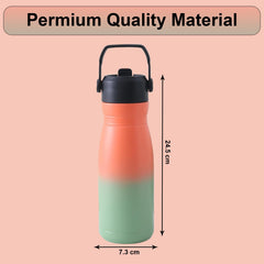 Kuber Industries Pack of 2 Vacuum Insulated Water Bottle | Stainless Steel Sipper Bottle with Handle | Hot & Cold Water Bottle | Leakproof, BPA Free, Rustproof | 780 ML | Orang & Green
