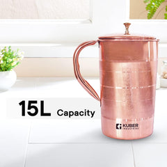 Kuber Industries 1500ml Copper Jug with Lid | BPA Free, Non Toxic, Copper | Rustproof, Durable, Lightweight | with Added Health Benefits of Copper | Ergonomic Design, Easy to Clean | 1.5 L (Pack Of 5)