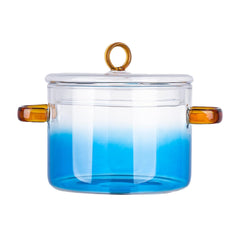 Urbane Home Borosilicate Glass 1.4L Saucepan with Lid & Handle | Induction Pan Cookware | Handi for Cooking | Microwave Safe | Cooktop for Tea/Milk/Pasta/Noodles/Rice | Blue