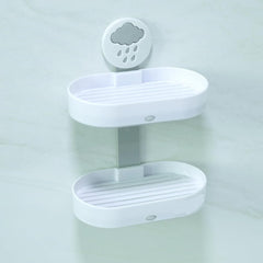 Kuber Industries Pack of 3 Soap Holder | 2-Tier Bathroom Soap Tray | Soap Holder for Kitchen Sink | Wash Basin Soap Holder | Hanging Sink Organizer Plate | Self Adheshive Soap Holder | 9658WH | White