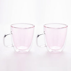 Kuber Industries 8 Pcs Glass Coffee Mugs | Borosilicate Double Walled Glass Mug | High Heat Resistant | Microwave and Dishwasher Safe | 400 ML | Pack of 4 | Pink