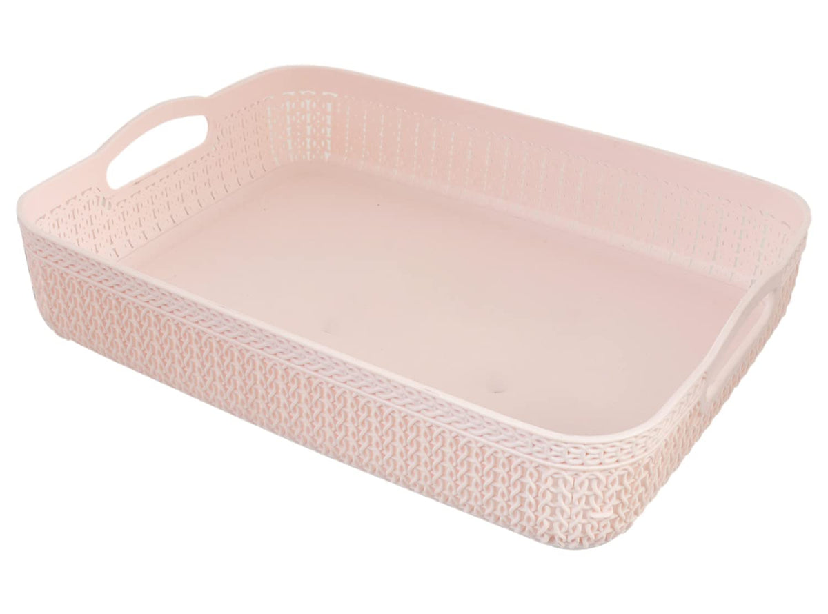 Heart Home Q-3 Designer Plastic Storage Basket For Store Fruits, Vegetables, Magazines, Cosmetics, Stationary (Pink)-50HH01466